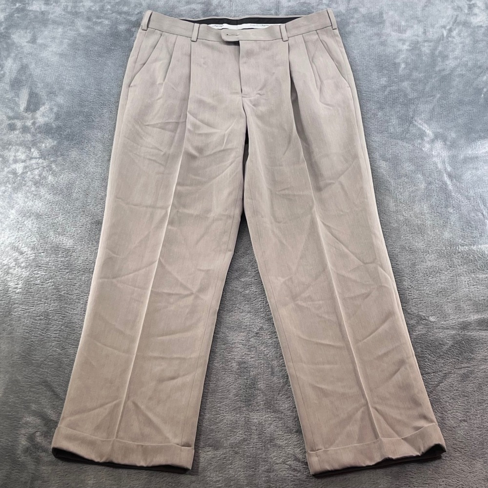 NWT Perry Ellis Portfolio Men Pleated Cuffed Dress Pants Taupe 32x32 PG7F018 122